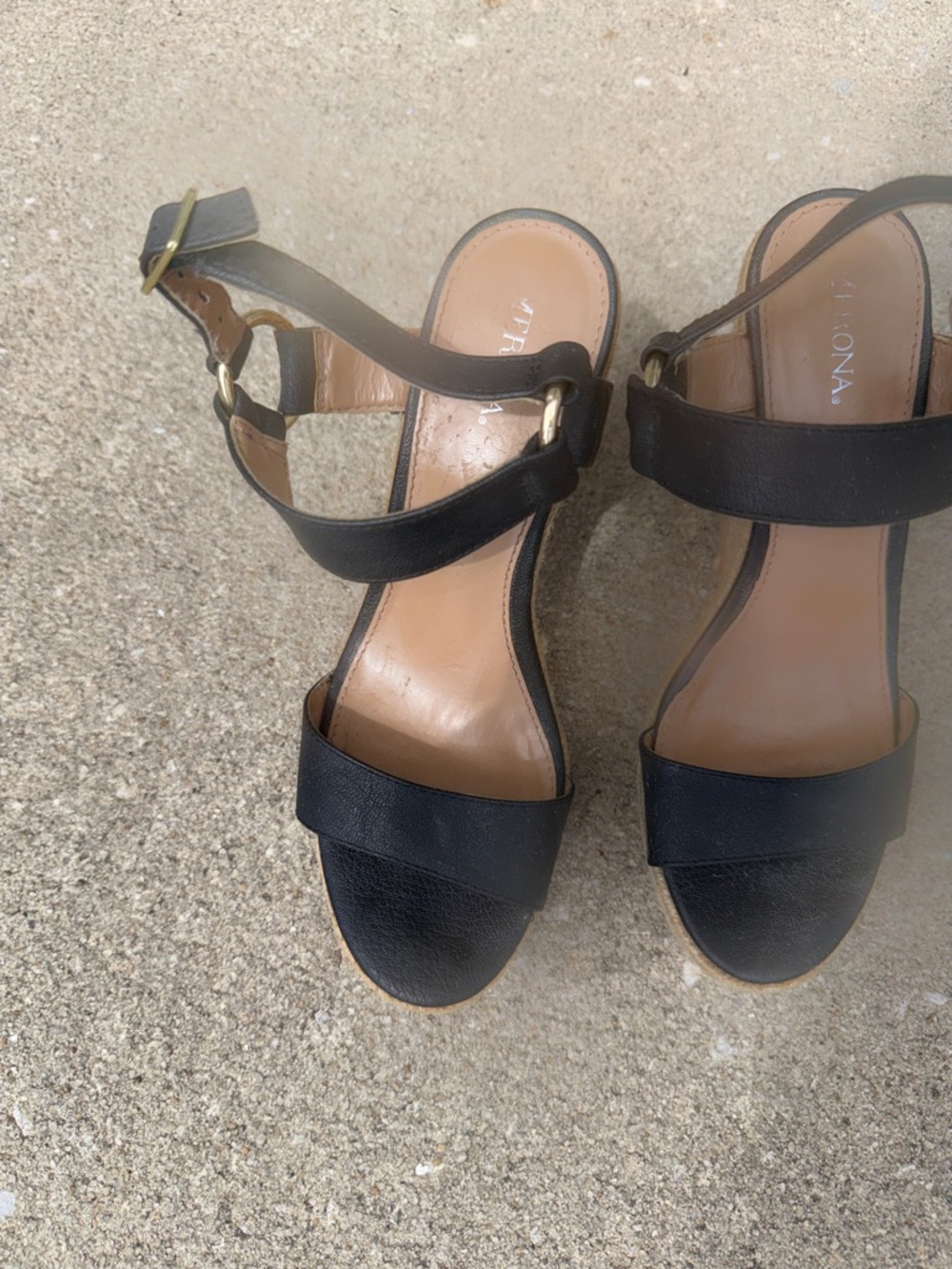 Merona Black Leather Ankle-Strap Block Heel Sandals